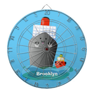 Cute ocean liner ship tug cartoon illustration dartboard
