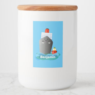 Cute ocean liner ship tug cartoon illustration food label