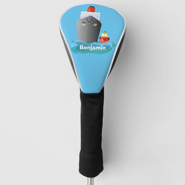 Cute ocean liner ship tug cartoon illustration golf head cover (Front)