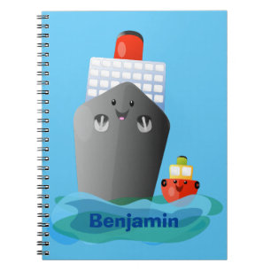 Cute ocean liner ship tug cartoon illustration notebook