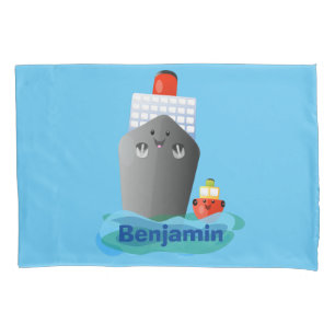 Cute ocean liner ship tug cartoon illustration pillowcase