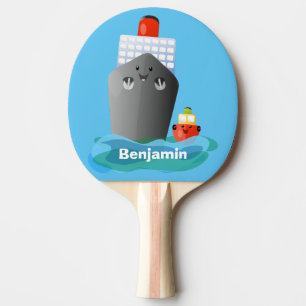 Cute ocean liner ship tug cartoon illustration ping pong paddle