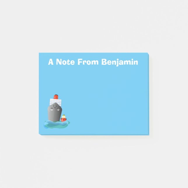 Cute ocean liner ship tug cartoon illustration post-it notes (Front)