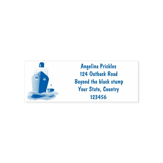 Cute ocean liner ship tug cartoon illustration self-inking stamp (Design)