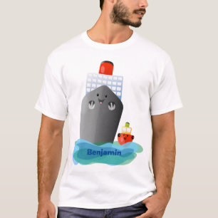 Cute ocean liner ship tug cartoon illustration T-Shirt