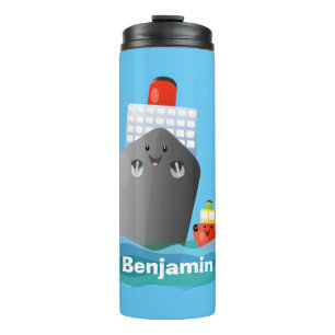 Cute ocean liner ship tug cartoon illustration thermal tumbler