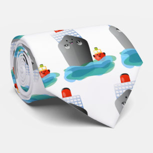 Cute ocean liner ship tug cartoon illustration tie