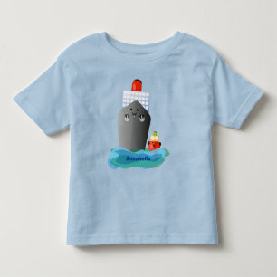 Cute ocean liner ship tug cartoon illustration toddler t-shirt
