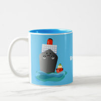 Cute ocean liner ship tug cartoon illustration