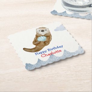 Cute Ocean Otter Scallops Birthday party Paper Coaster