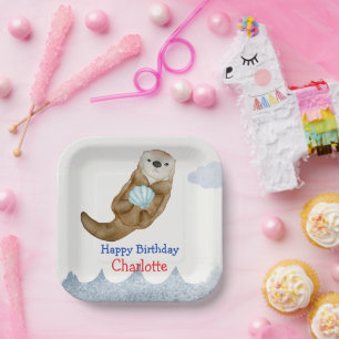 Cute Ocean Otter Scallops Birthday party Paper Plate