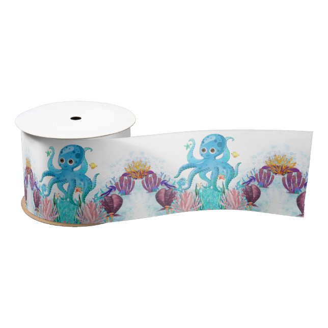 Cute Ocean Sea baby Octopus colourful Birthday  Sa Satin Ribbon (Spool)