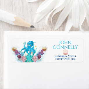 Cute Ocean Sea bébé Octopus coloré Adresse Labe