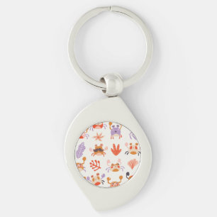 Cute Ocean Sea Friends Coral Crab Watercolor Keychain
