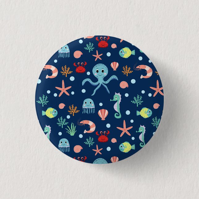 Cute Ocean Sea Life Pattern 1 Inch Round Button (Front)