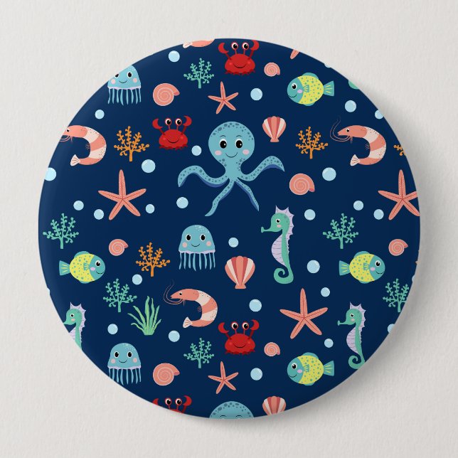 Cute Ocean Sea Life Pattern 4 Inch Round Button (Front)