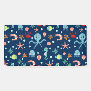Cute Ocean Sea Life Pattern Banner