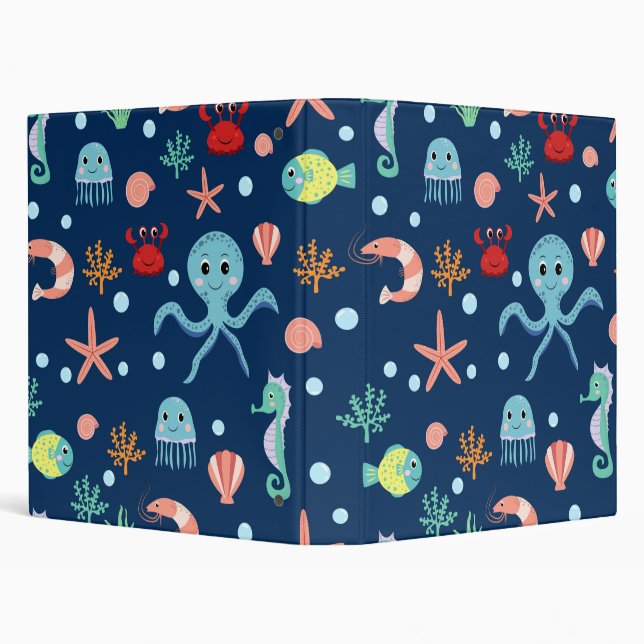 Cute Ocean Sea Life Pattern Binder (Background)