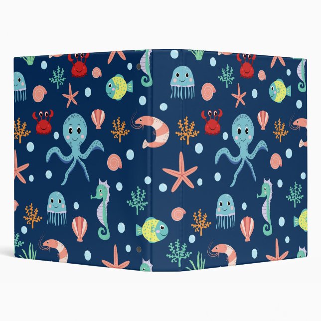 Cute Ocean Sea Life Pattern Binder (Background)