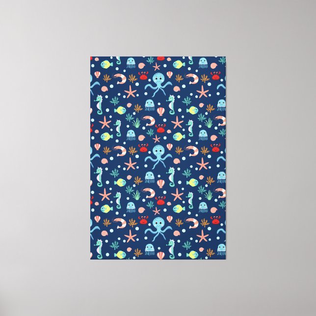 Cute Ocean Sea Life Pattern Canvas Print (Front)