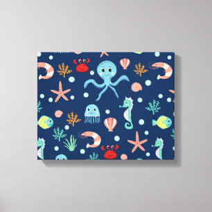 Cute Ocean Sea Life Pattern Canvas Print