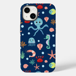 Cute Ocean Sea Life Pattern Case-Mate iPhone 14 Case