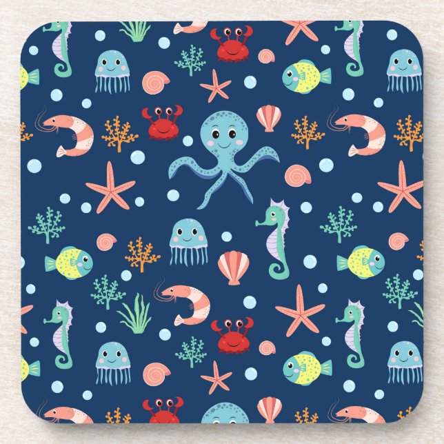 Cute Ocean Sea Life Pattern Coaster (Front)