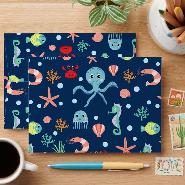 Cute Ocean Sea Life Pattern Envelope (Desk)