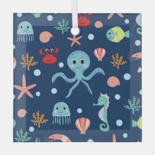 Cute Ocean Sea Life Pattern Glass Ornament