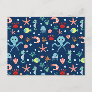 Cute Ocean Sea Life Pattern Holiday Postcard