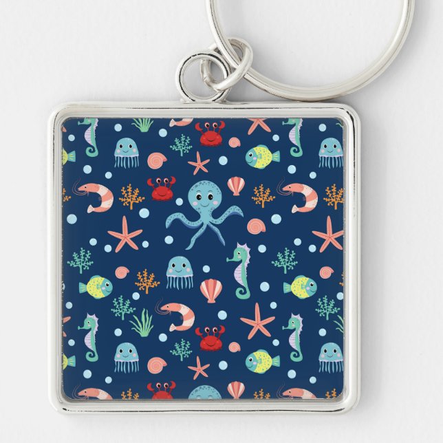 Cute Ocean Sea Life Pattern Keychain (Front)