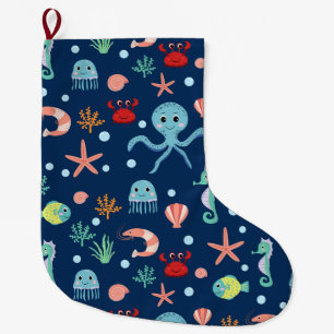Cute Ocean Sea Life Pattern Large Christmas Stocking