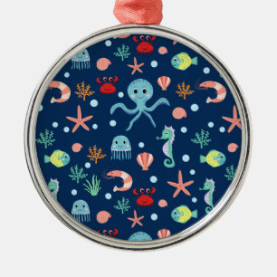 Cute Ocean Sea Life Pattern Metal Ornament