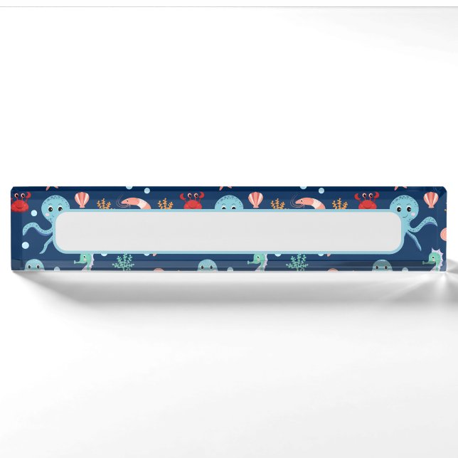Cute Ocean Sea Life Pattern Nameplate (Front)