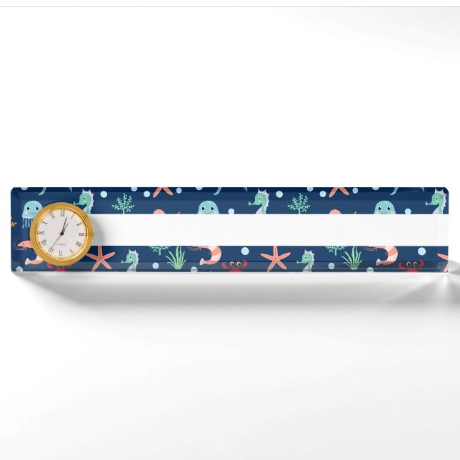 Cute Ocean Sea Life Pattern Nameplate (Front)