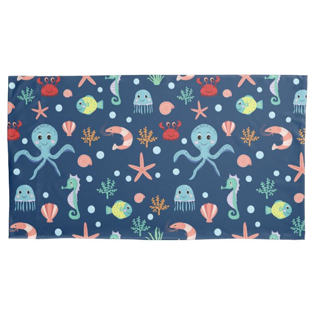 Cute Ocean Sea Life Pattern Pillowcase (Front)