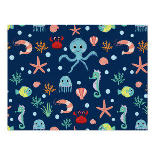 Cute Ocean Sea Life Pattern Poster