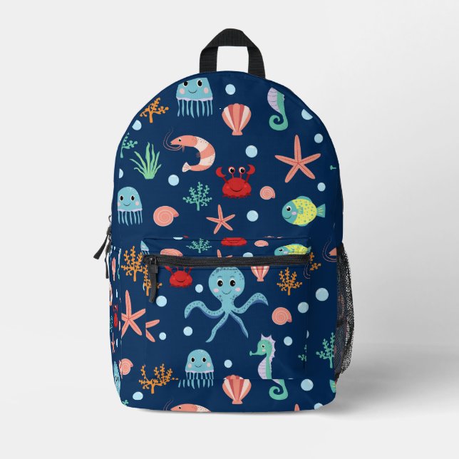 Cute Ocean Sea Life Pattern Printed Backpack (Front)