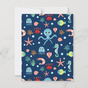 Cute Ocean Sea Life Pattern RSVP Card