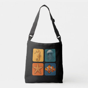 Cute Ocean Sea Life Pattern - Seahorse, Jellyfish, Crossbody Bag