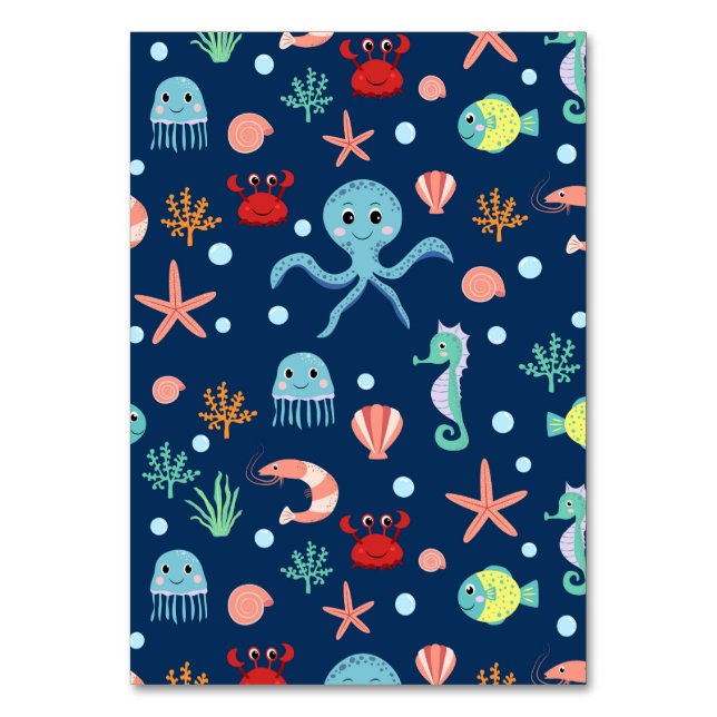 Cute Ocean Sea Life Pattern Table Number (Front)