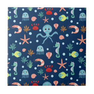 Cute Ocean Sea Life Pattern Tile
