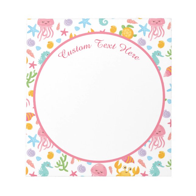 Cute Ocean Sea Life Seahorse Starfish Turtle  Notepad (Front)