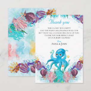 Cute Ocean Sea Octopus Colourful Baby Fawn Thank Y Thank You Card