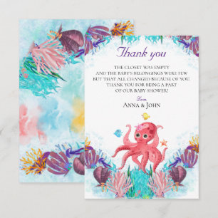 Cute Ocean Sea Octopus Colourful Baby Fawn Thank You Card