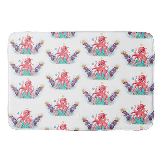 Cute Ocean Sea Octopus colourful  Bath Mat (Front)