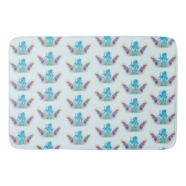 Cute Ocean Sea Octopus colourful  Bath Mat (Front)