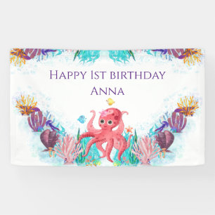 Cute Ocean Sea Octopus colourful Happy Birthday Banner