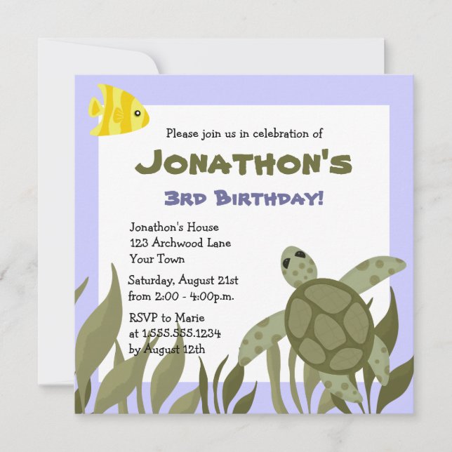 Cute Ocean Sea Turtle Birthday Party Invite (Front)