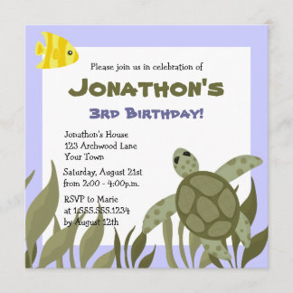 Cute Ocean Sea Turtle Birthday Party Invite